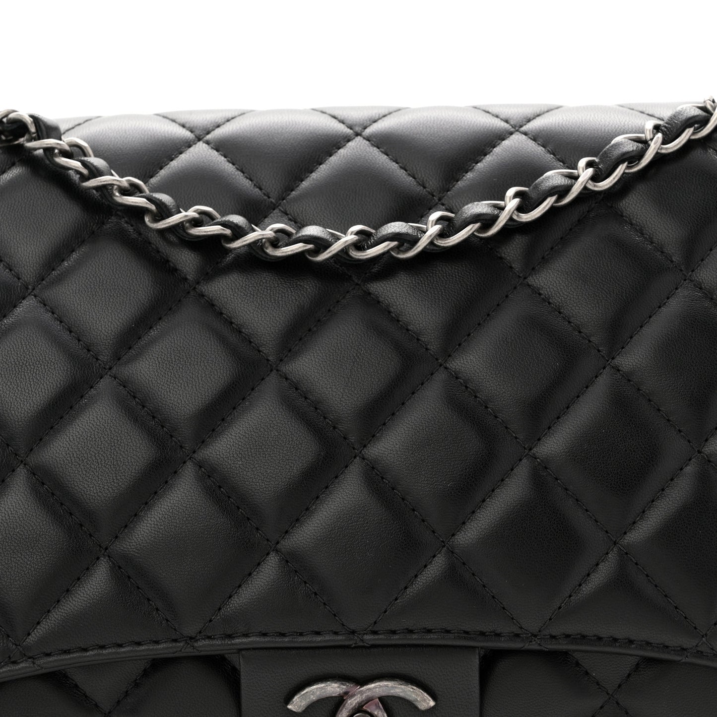 Lambskin Quilted Jumbo Grocery By Chanel Drawstring Shopping Bag Black