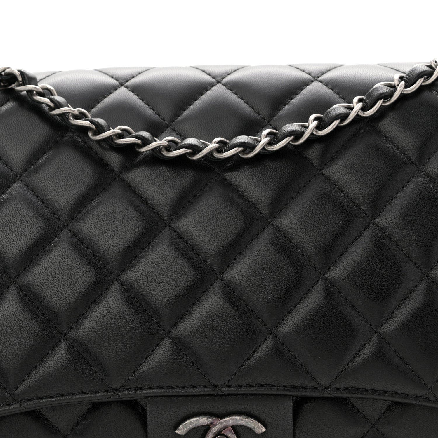 Chanel Lambskin Quilted Jumbo Grocery By Chanel Drawstring Shopping Bag Black 8 of 10