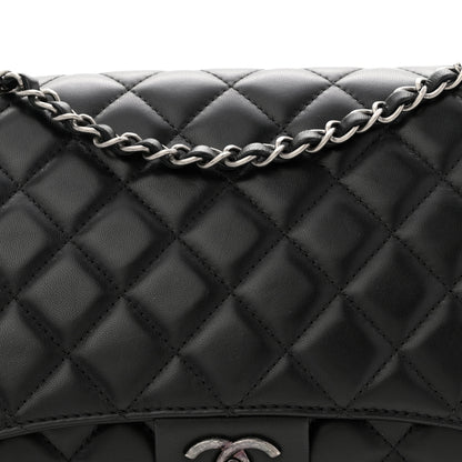 Chanel Lambskin Quilted Jumbo Grocery By Chanel Drawstring Shopping Bag Black 8 of 10
