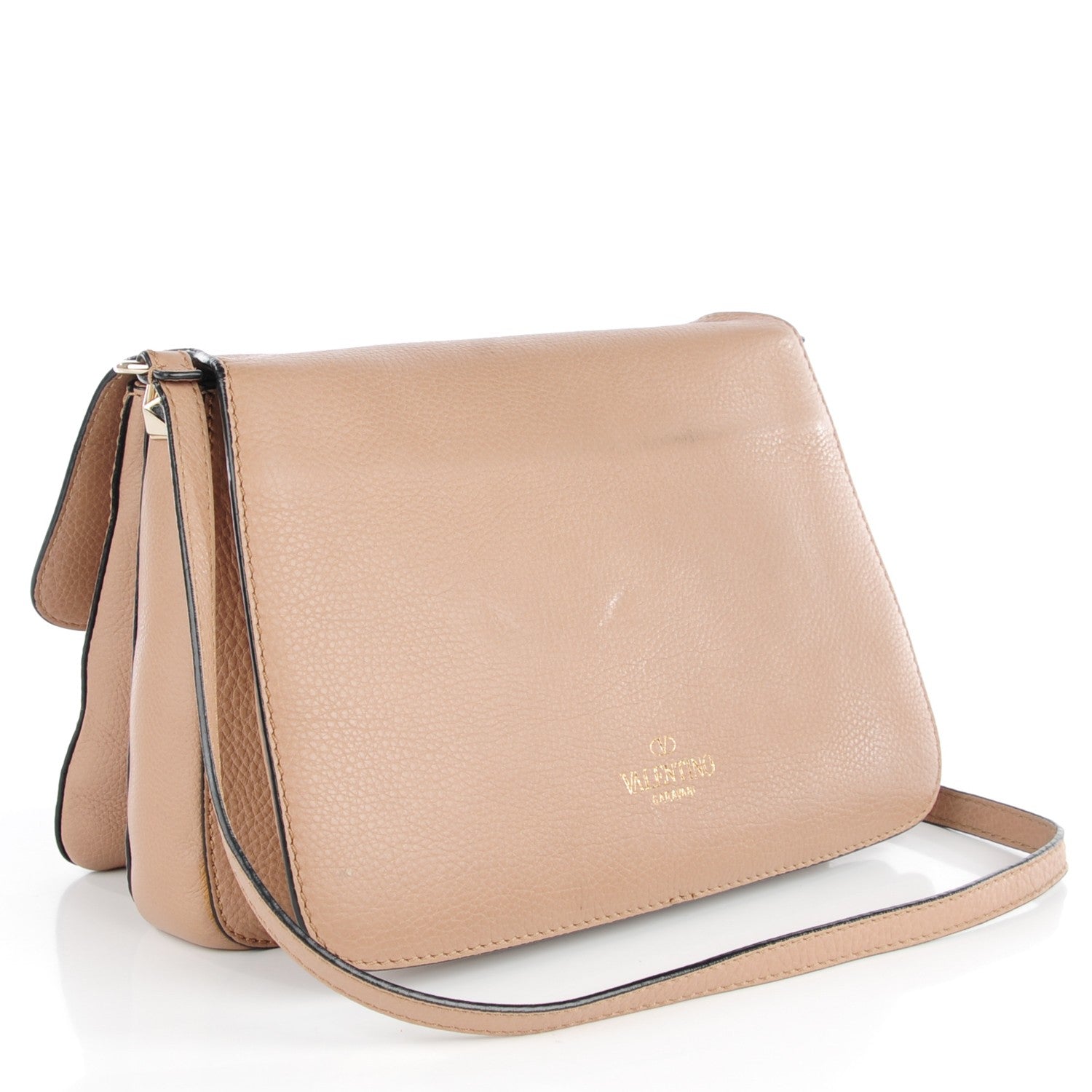 Valentino Garavani Pebbled Calfskin Rockstud Accordion Shoulder Flap Beige 4 of 10
