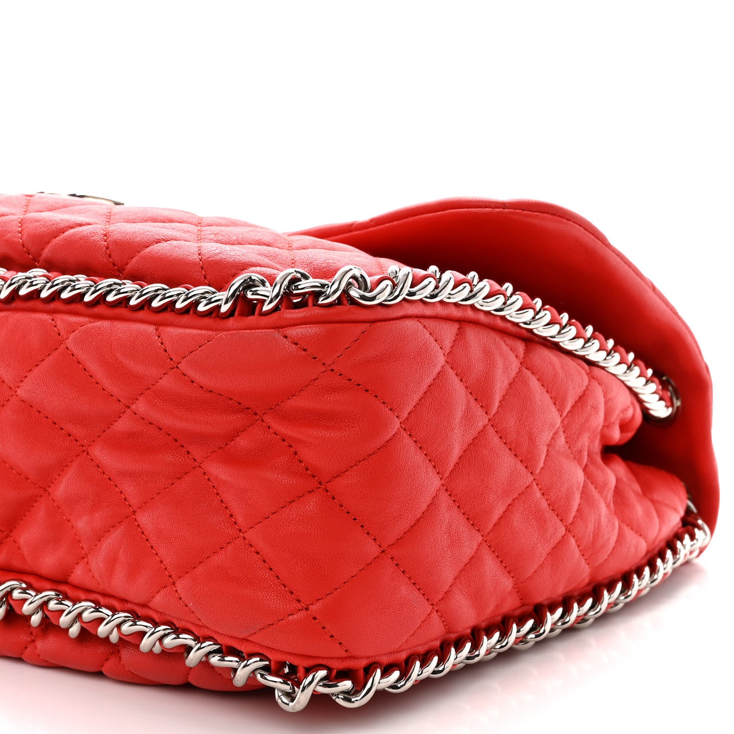 Washed Lambskin Quilted Maxi Chain Around Flap Red