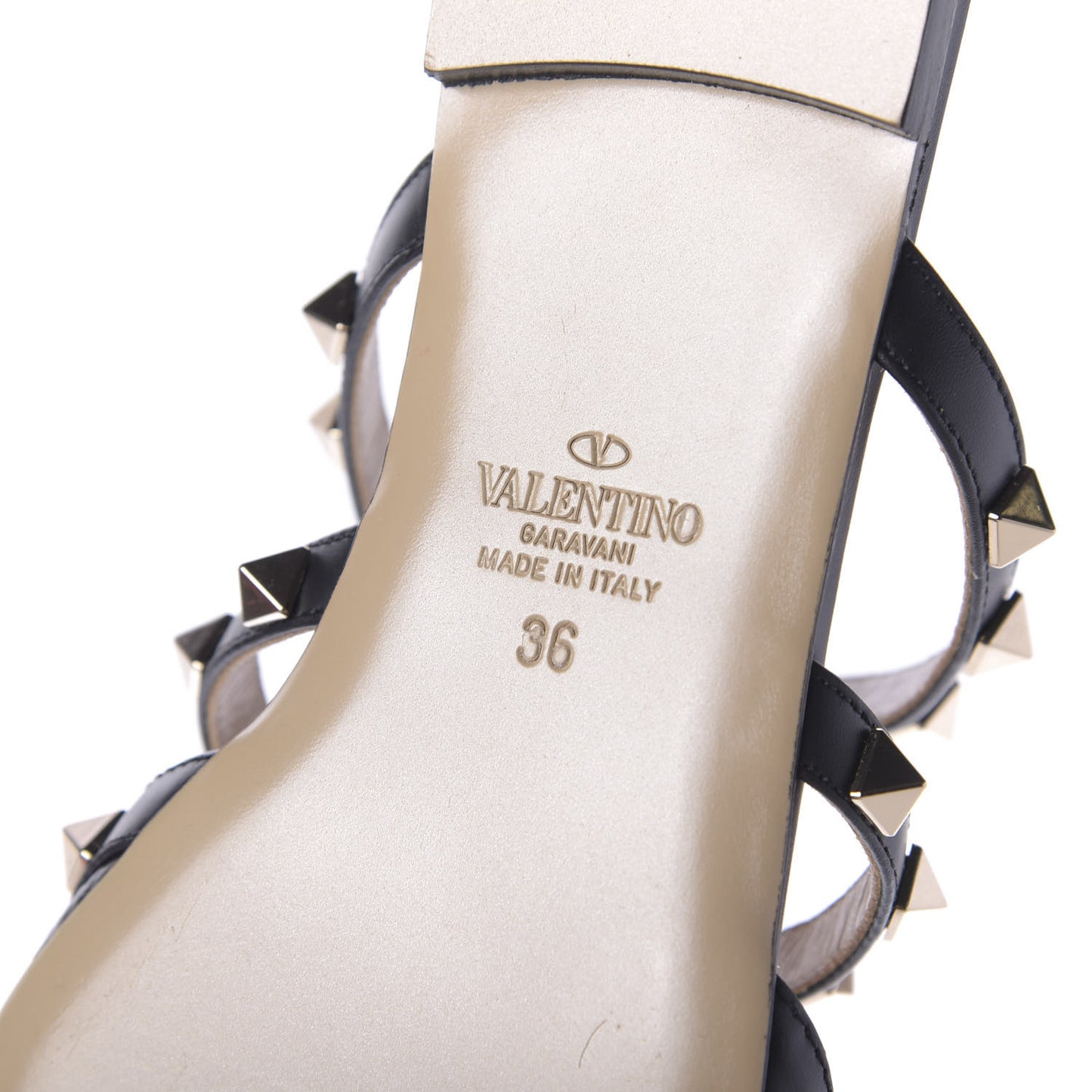 Pebbled Calfskin Rockstud Flat Cage Mules 36 Black