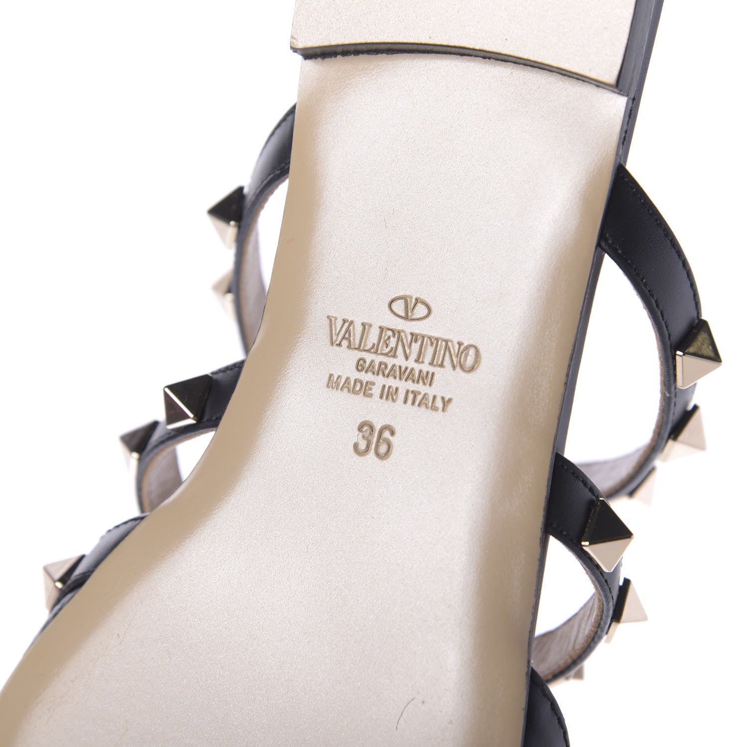 Valentino Garavani Pebbled Calfskin Rockstud Flat Cage Mules 36 Black 7 of 9