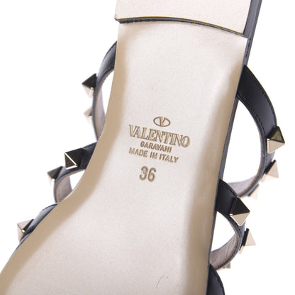 Valentino Garavani Pebbled Calfskin Rockstud Flat Cage Mules 36 Black 7 of 9
