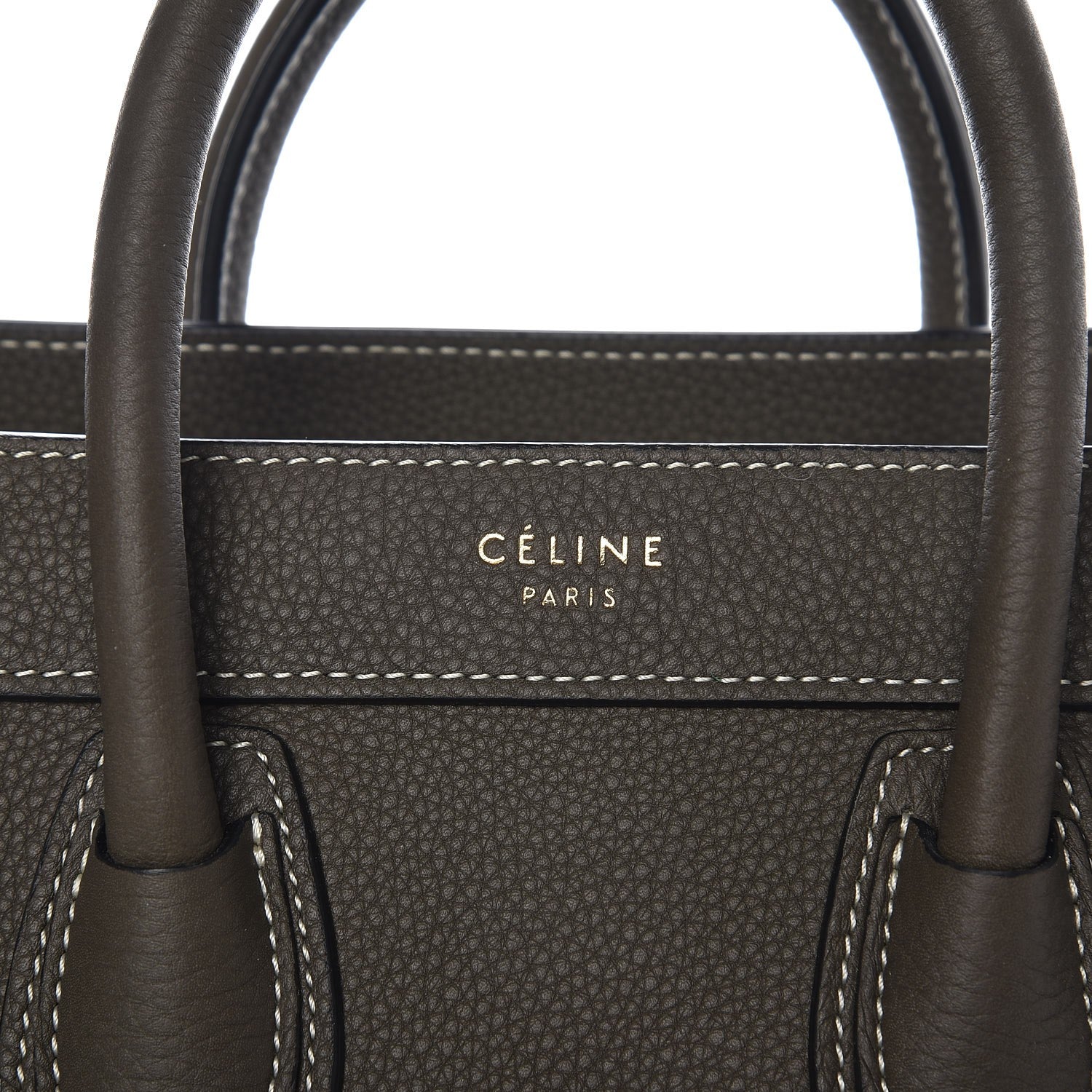 Celine Drummed Calfskin Nano Luggage Stone 7 of 9