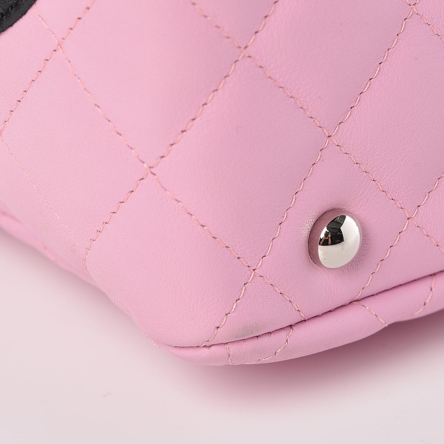 Calfskin Quilted Large Cambon Bowler Pink Black