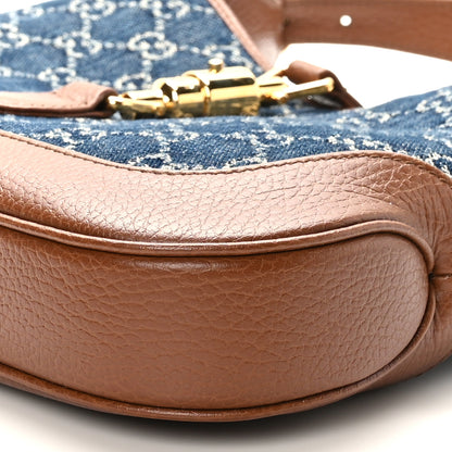 Gucci New Denim GG Monogram Calfskin Small Jackie 1961 Hobo Blue Tea Cuir 9 of 12