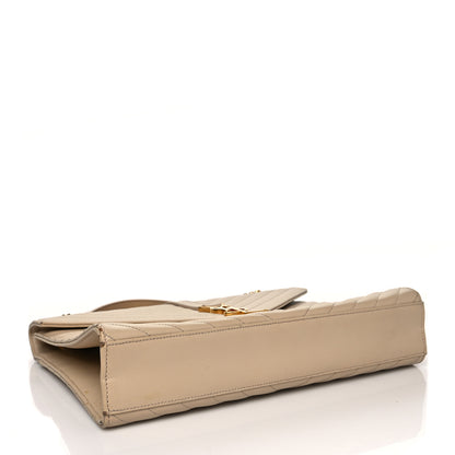 Saint Laurent Grain De Poudre Matelasse Chevron Large Monogram Satchel Dark Beige 3 of 14