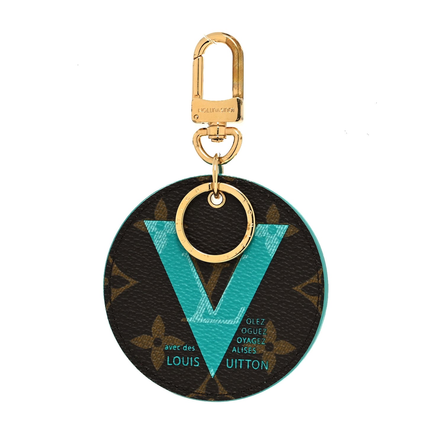 Monogram Illustre V Bag Charm Key Ring Turquoise