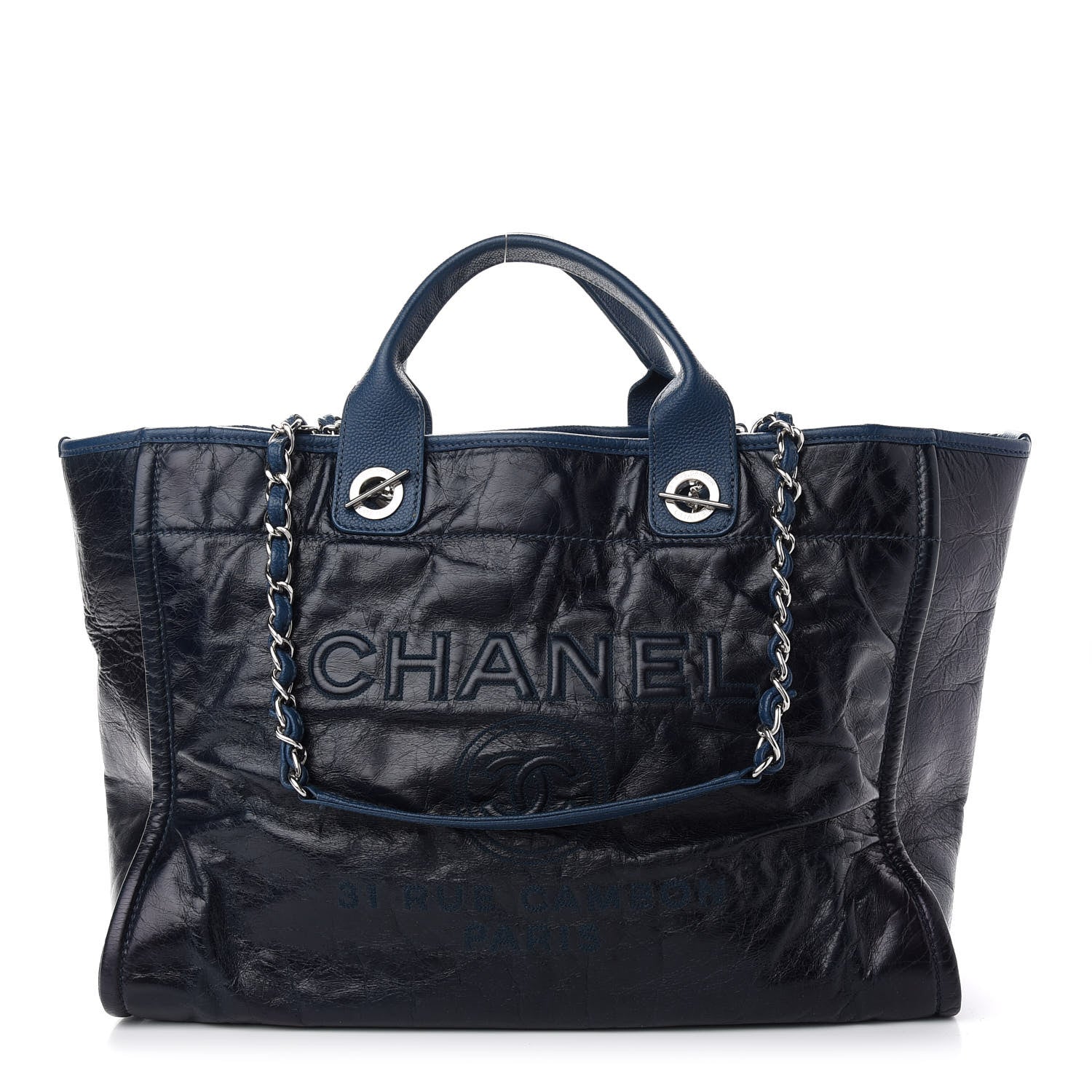 Chanel Glazed Calfskin Medium Deauville Tote Blue 1 of 10