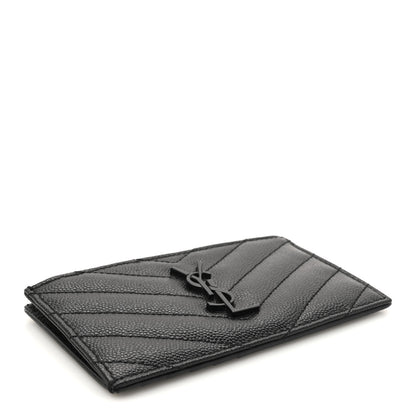 Saint Laurent Grain De Poudre Matelasse Chevron Monochrome Fragments Zippered Card Case Black 4 of 8
