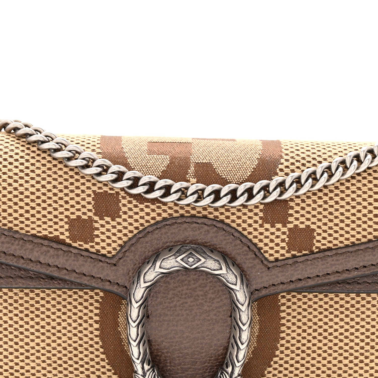 Gucci Monogram Jumbo GG Textured Dollar Calfskin Super Mini Dionysus Shoulder Bag Camel Ebony New Acero 8 of 12