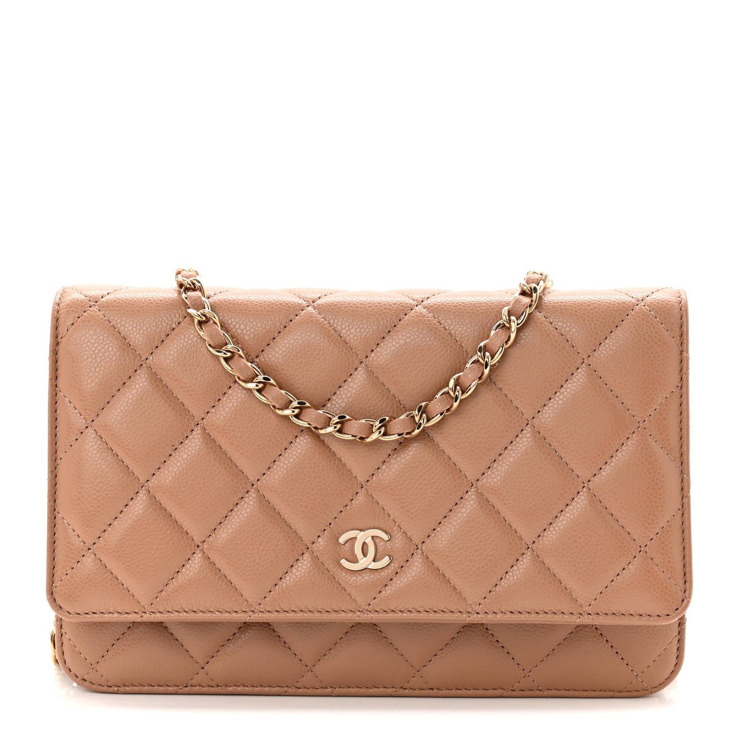 Caviar Quilted Wallet on Chain WOC Dark Beige