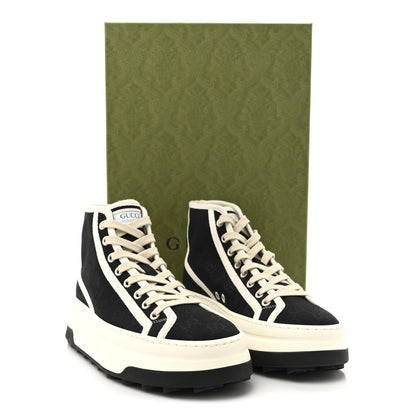 Gucci New Canvas GG Monogram Womens Tennis 1977 High Top 55mm Platform Sneakers 38 Black Mystic White 8 of 8