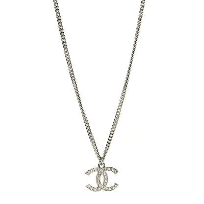 Chanel Crystal Pearl CC Pendant Necklace Silver 1 of 5