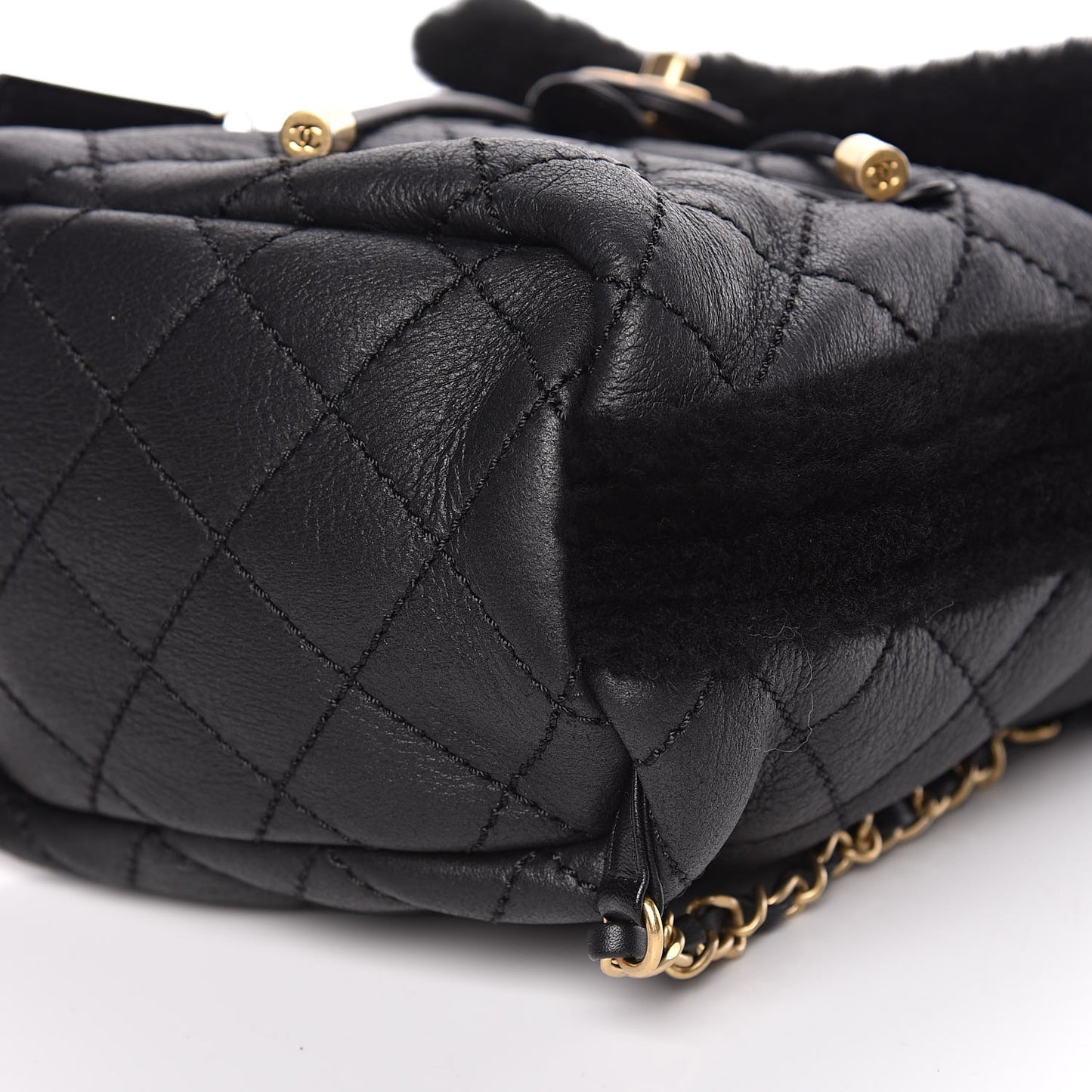 Lambskin Shearling Quilted CC Backpack Black
