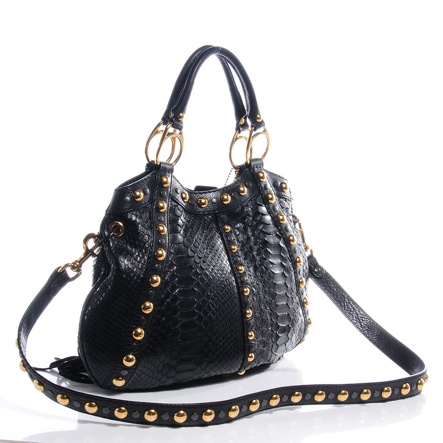 Leather Python Suede Fringe Babouska Tote Black