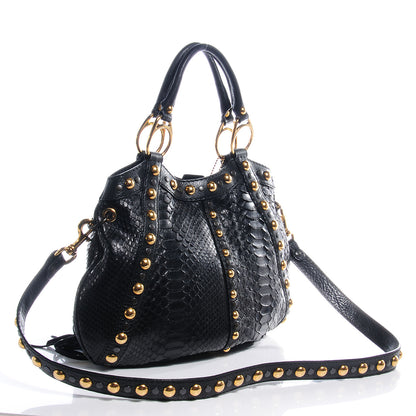 Gucci Leather Python Suede Fringe Babouska Tote Black 3 of 8