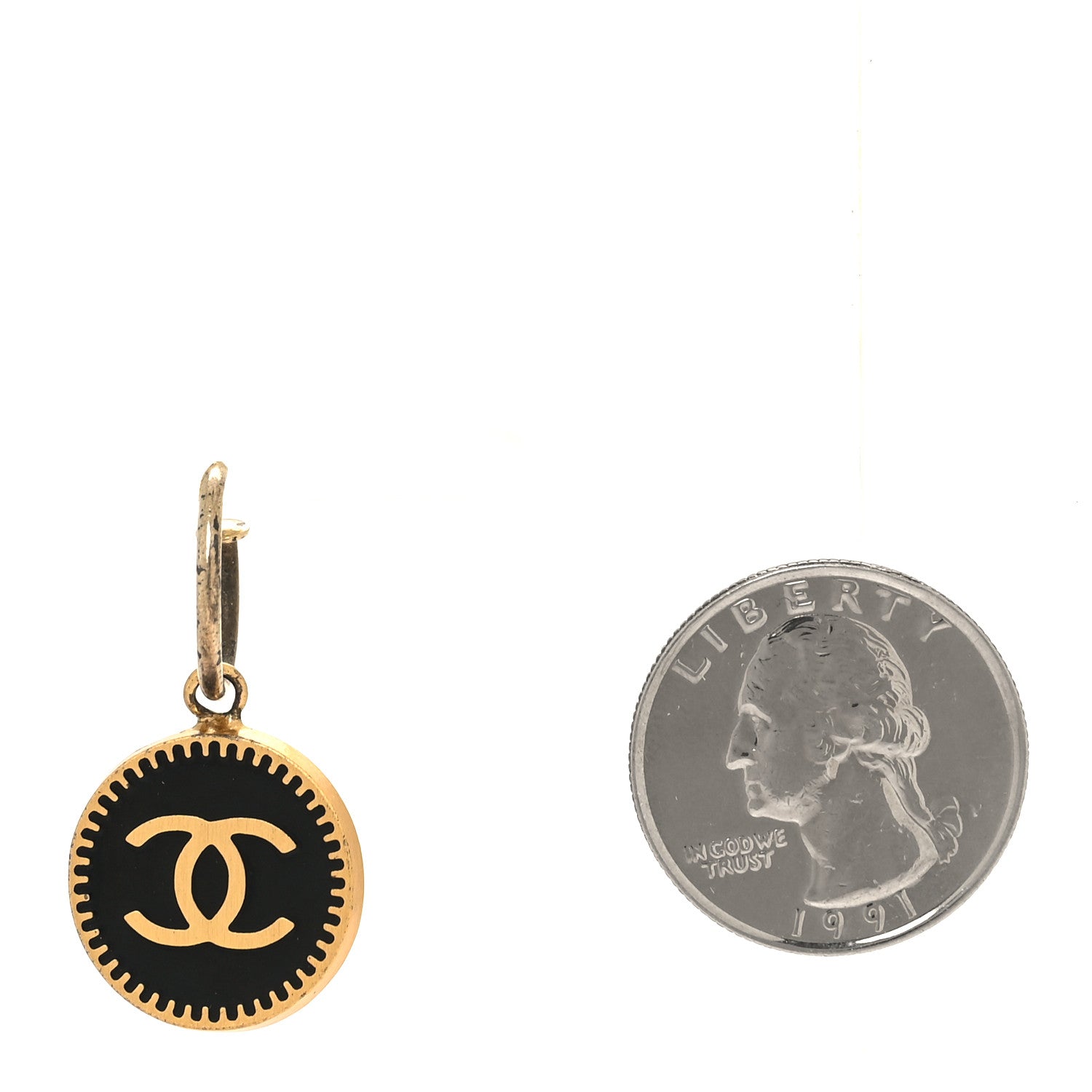 Chanel Metal Enamel CC Round Drop Earring Gold Black 2 of 4