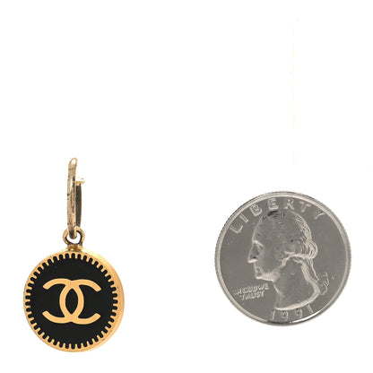 Chanel Metal Enamel CC Round Drop Earring Gold Black 2 of 4