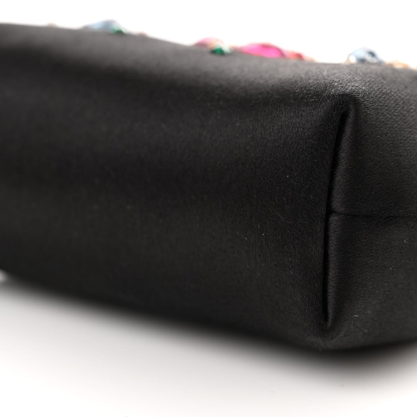Satin Crystal Embellished Chain Clutch Black