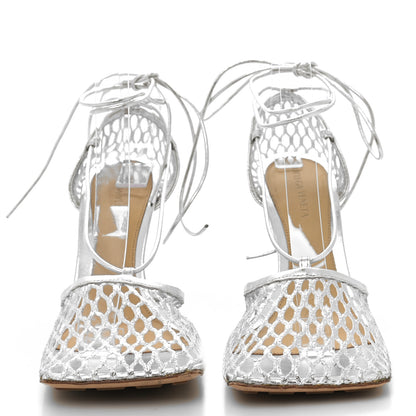 Bottega Veneta Mesh Metallic Nappa Stretch Ankle Tie Sandals 37.5 Silver 2 of 7