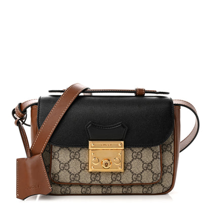 Gucci GG Supreme Monogram New Sakai Lux Calfskin Mini Padlock Flap Pocket Shoulder Bag Beige Ebony Black Cuir 1 of 10