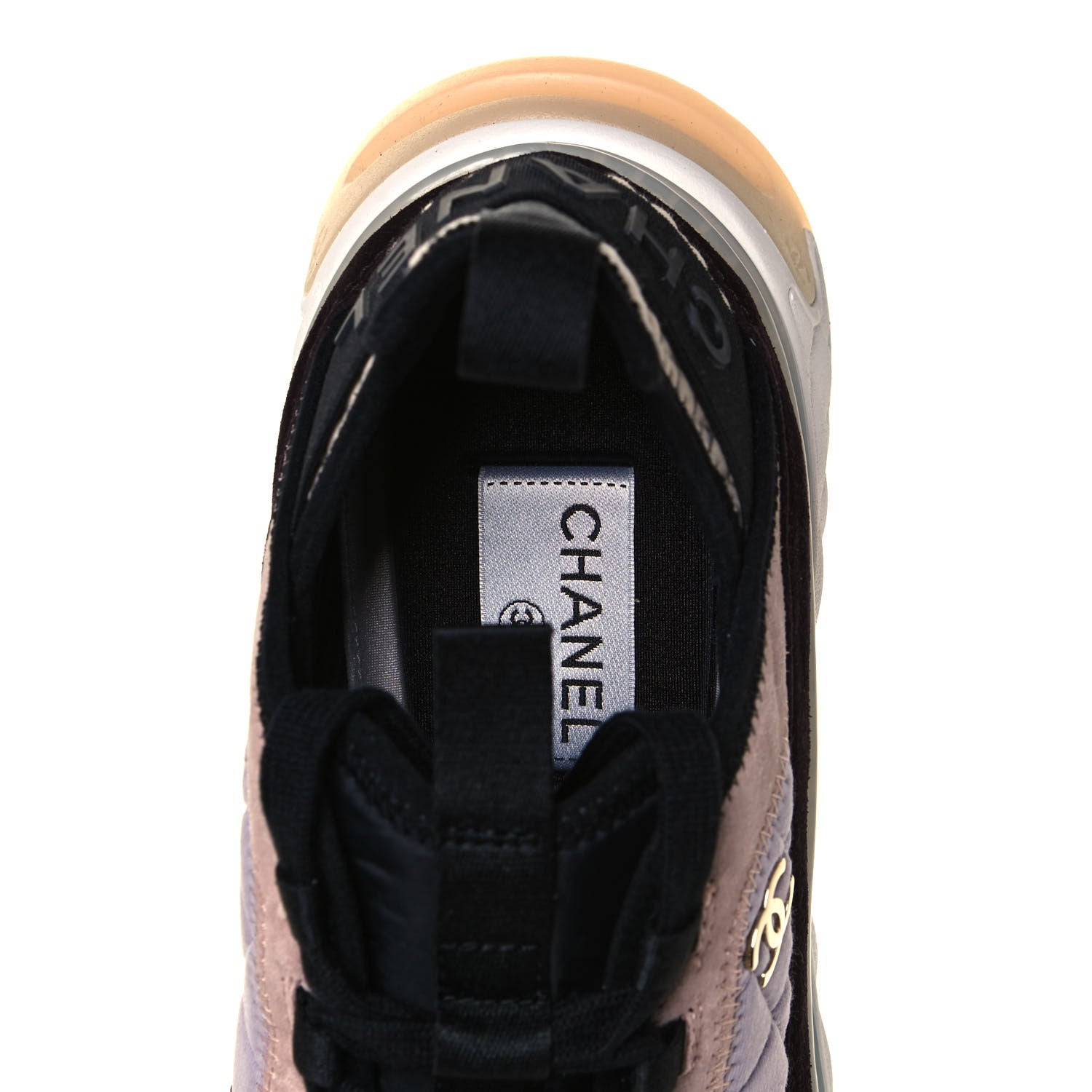Chanel Velvet Calfskin Mixed Fibers CC Sneakers 40 Light Purple Beige 7 of 8