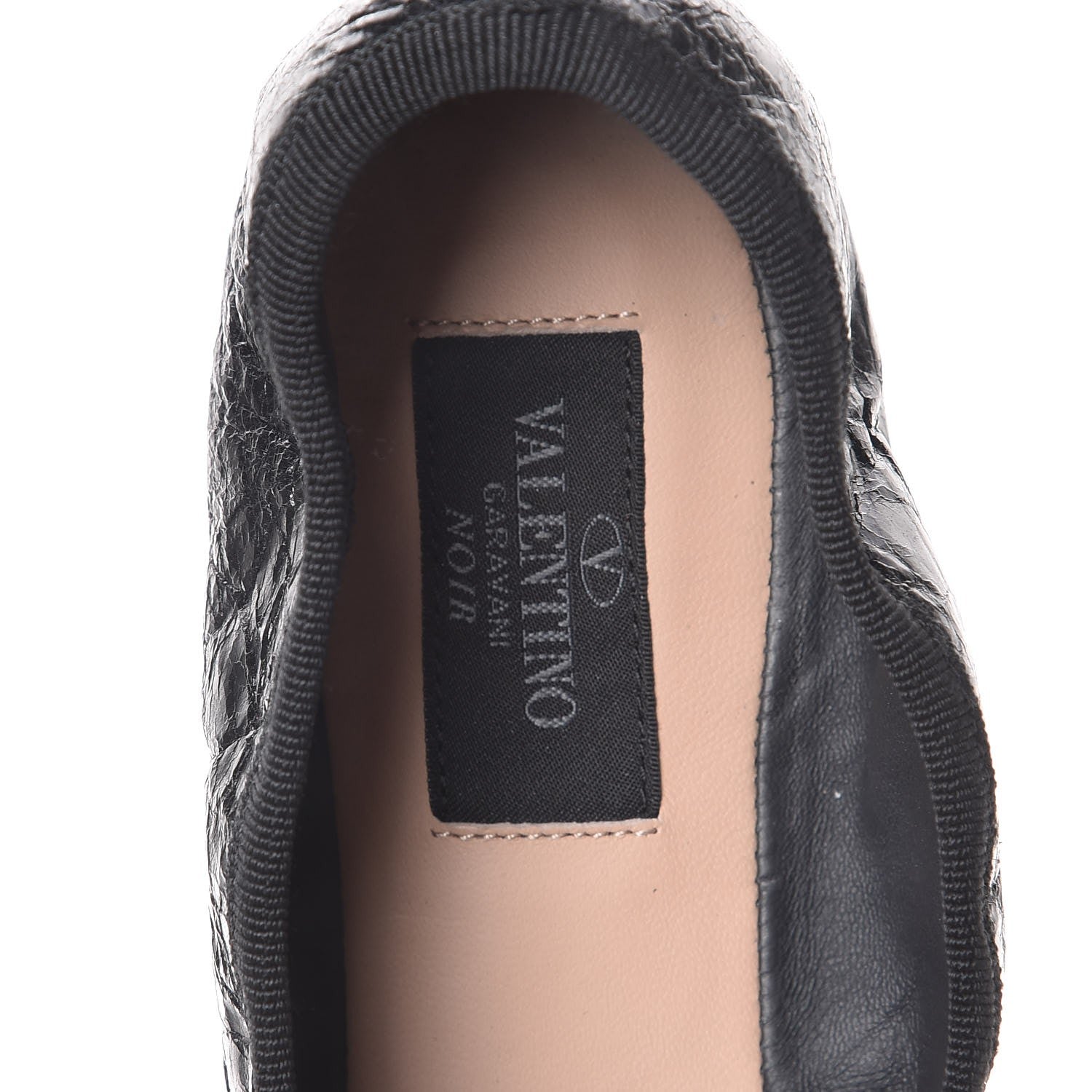 Valentino Garavani Crackled Calfskin Rockstud Chain Ankle Ballerina Flats 39 Black 9 of 14