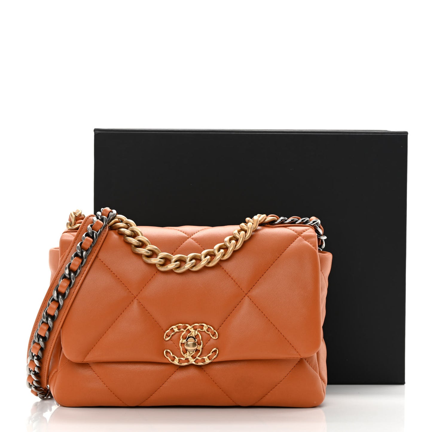 Lambskin Quilted Medium Chanel 19 Flap Light Brown