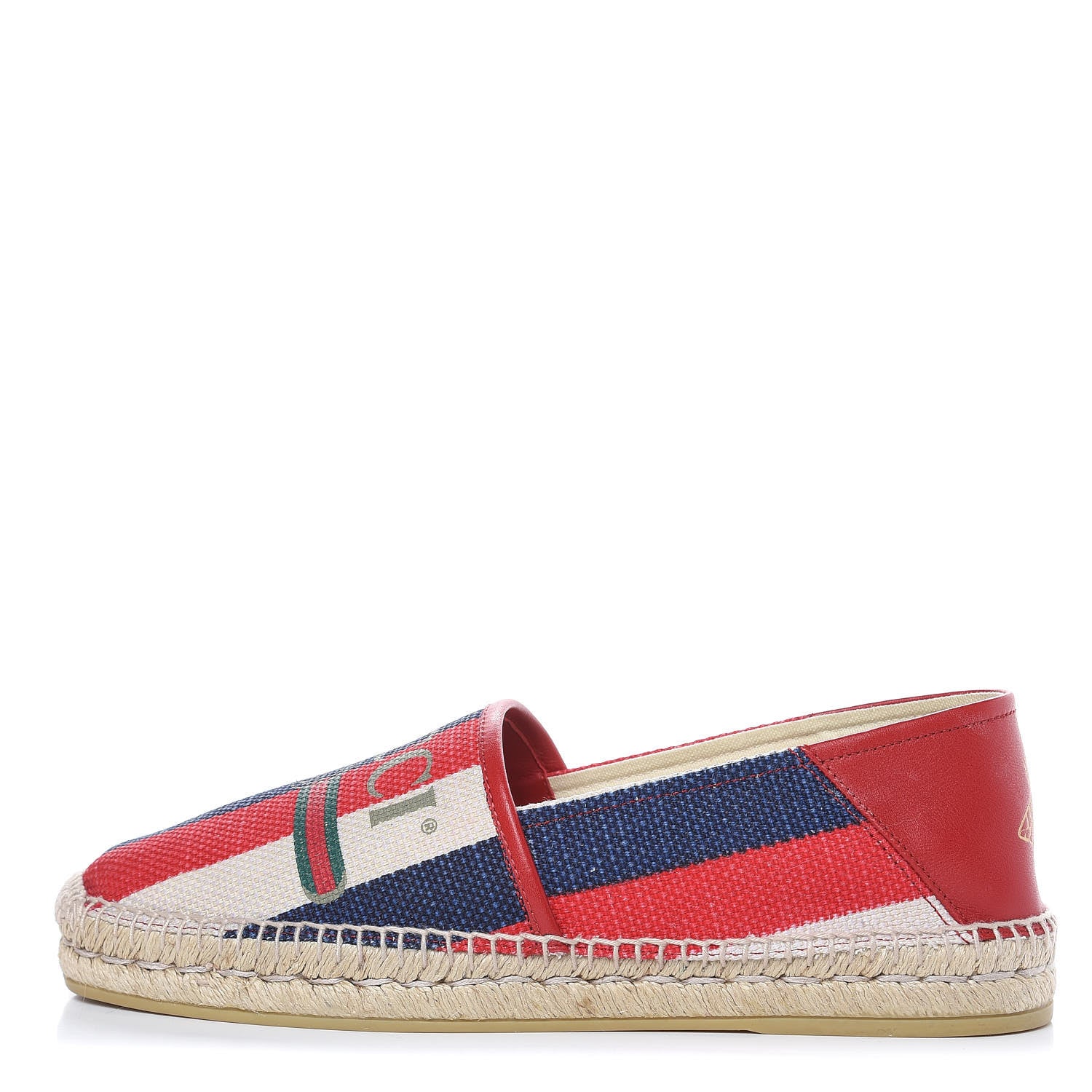 Gucci Canvas Sylvie Stripe Logo Mens Espadrilles 10 Mystic White Hibiscus Red Maritime 1 of 10