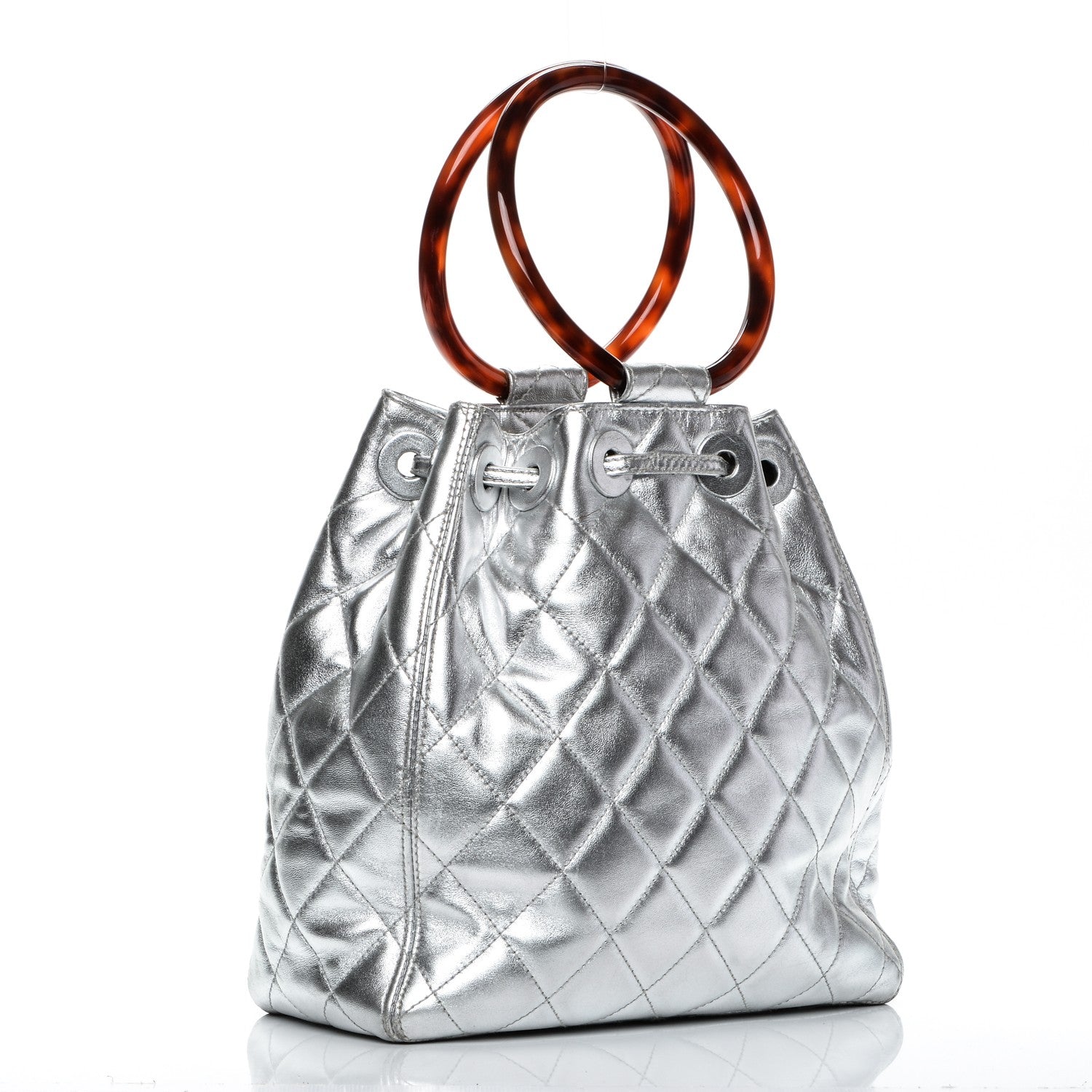 Chanel Metallic Lambskin Quilted Bekko Drawstring Tote Silver 3 of 10