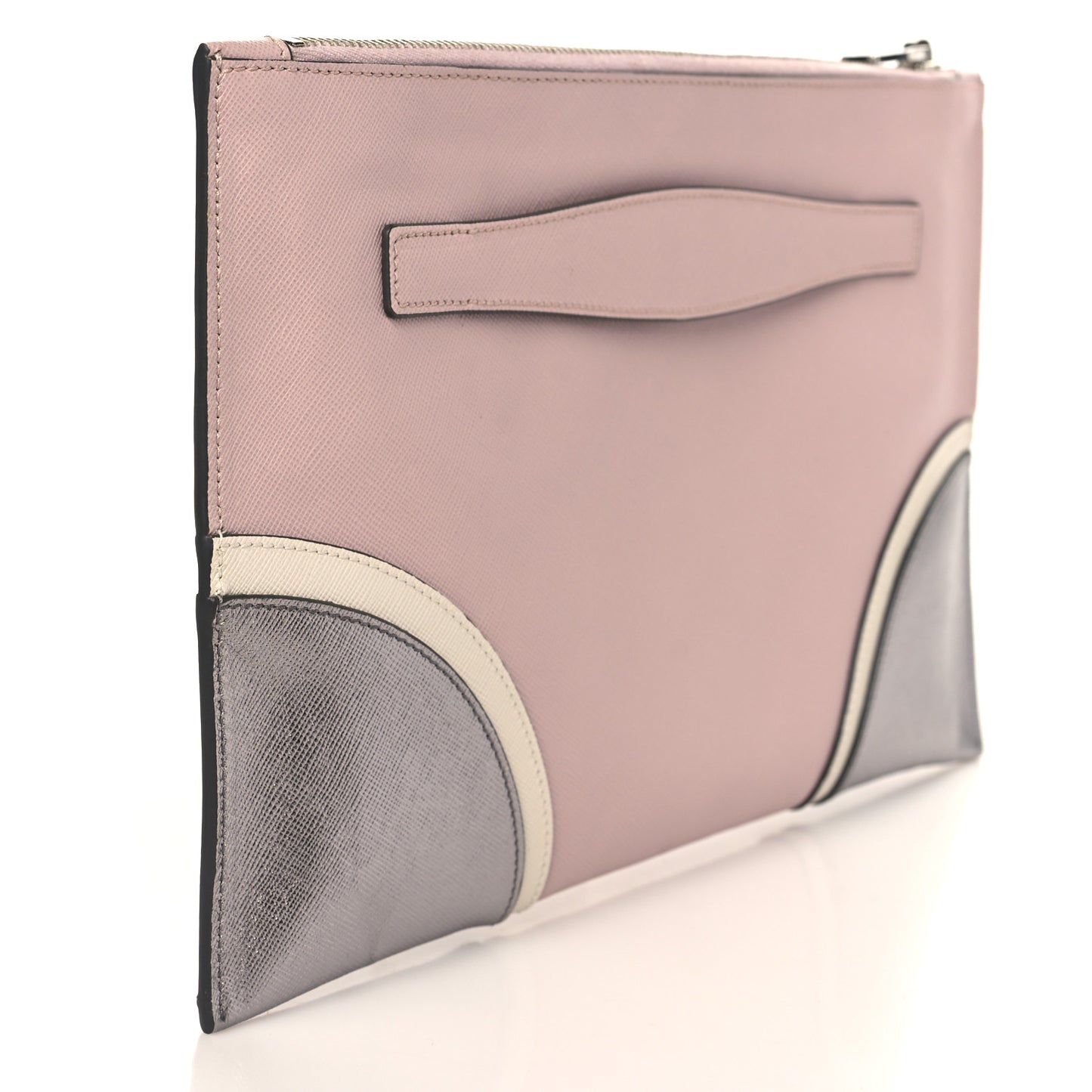 Metallic Saffiano Hand Strap Clutch Pink Silver