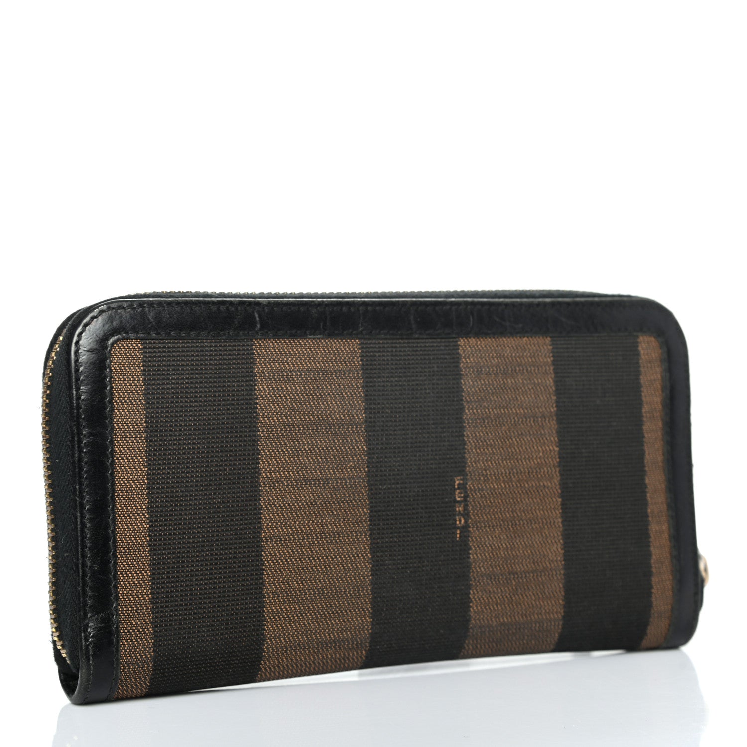 Fendi Pequin Cuoio Vegetale Zip Around Wallet Tobacco Black 3 of 8