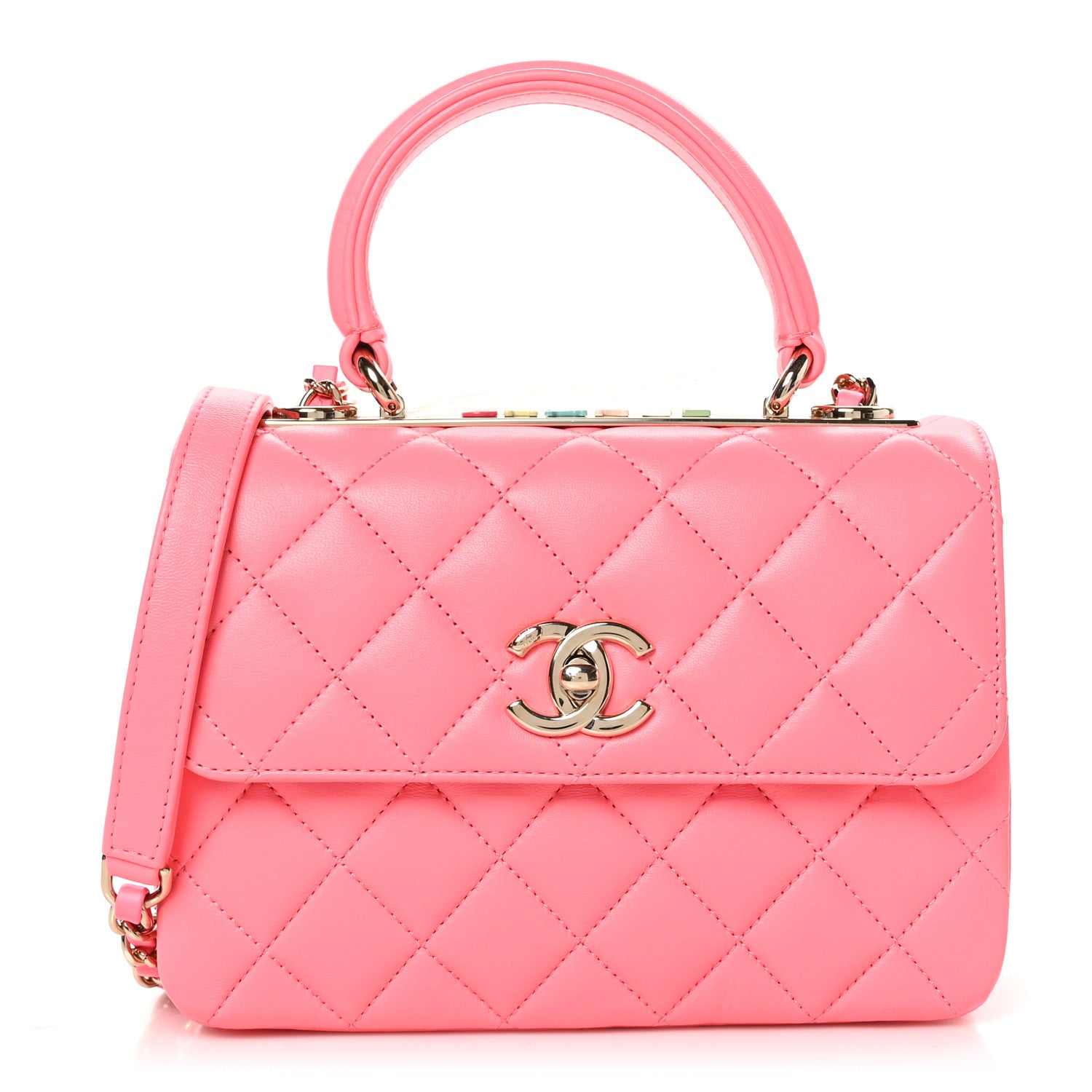 Chanel Lambskin Lacquered Quilted Mini Trendy CC Dual Handle Flap Bag Coral Pink 1 of 11