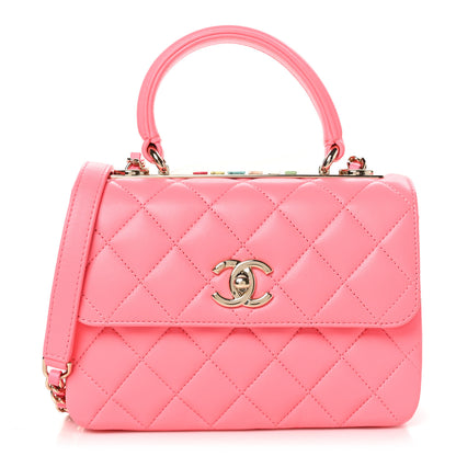 Chanel Lambskin Lacquered Quilted Mini Trendy CC Dual Handle Flap Bag Coral Pink 1 of 11