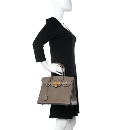 Hermes Chevre Mysore Horseshoe Birkin 30 Etoupe Blue Saphir 2 of 11