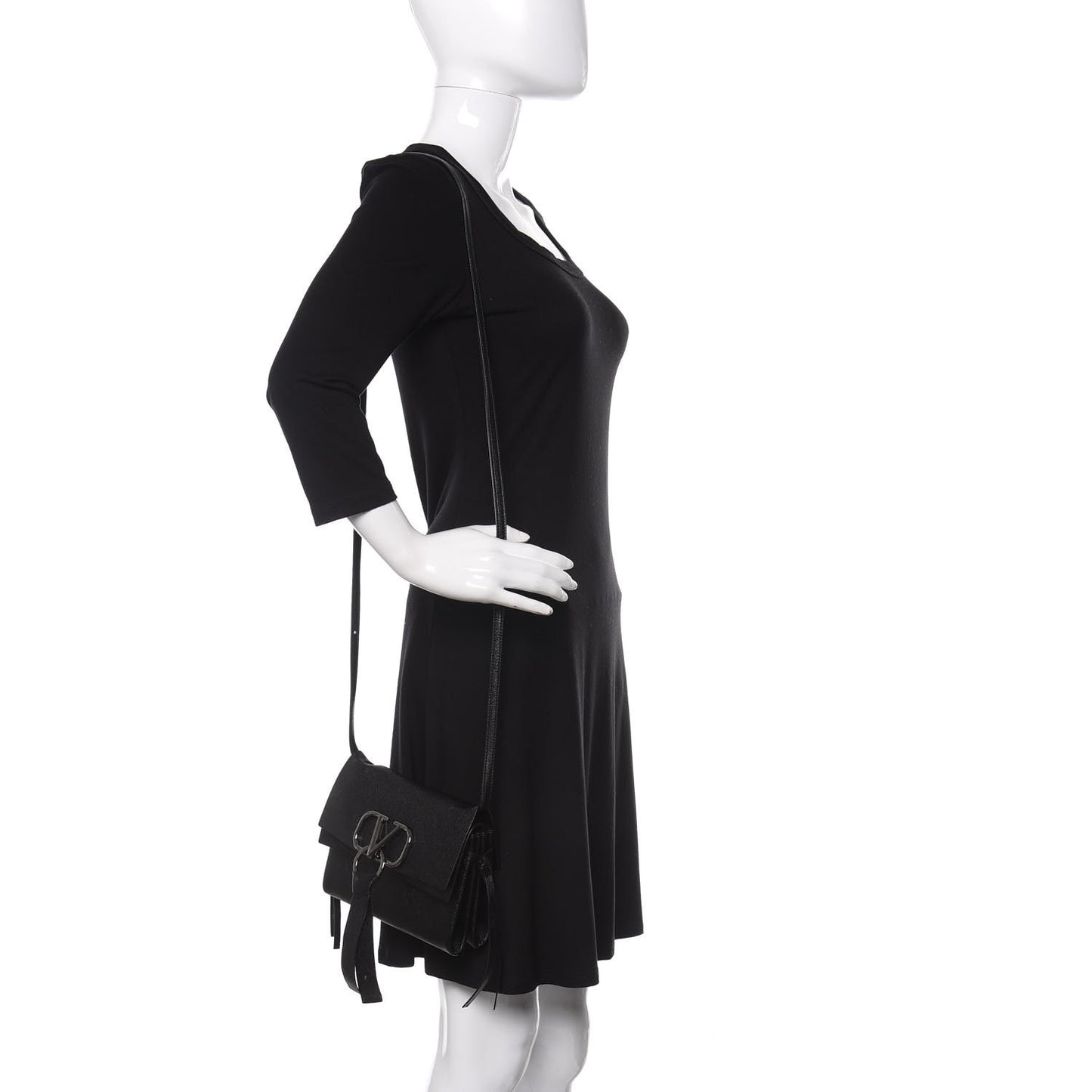 Calfskin Small VRing Crossbody Bag Black