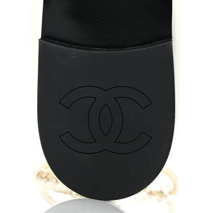 Chanel Lambskin Patent Calfskin Cap Toe Ankle Chain Ballerina Flats 39 White Black 8 of 10