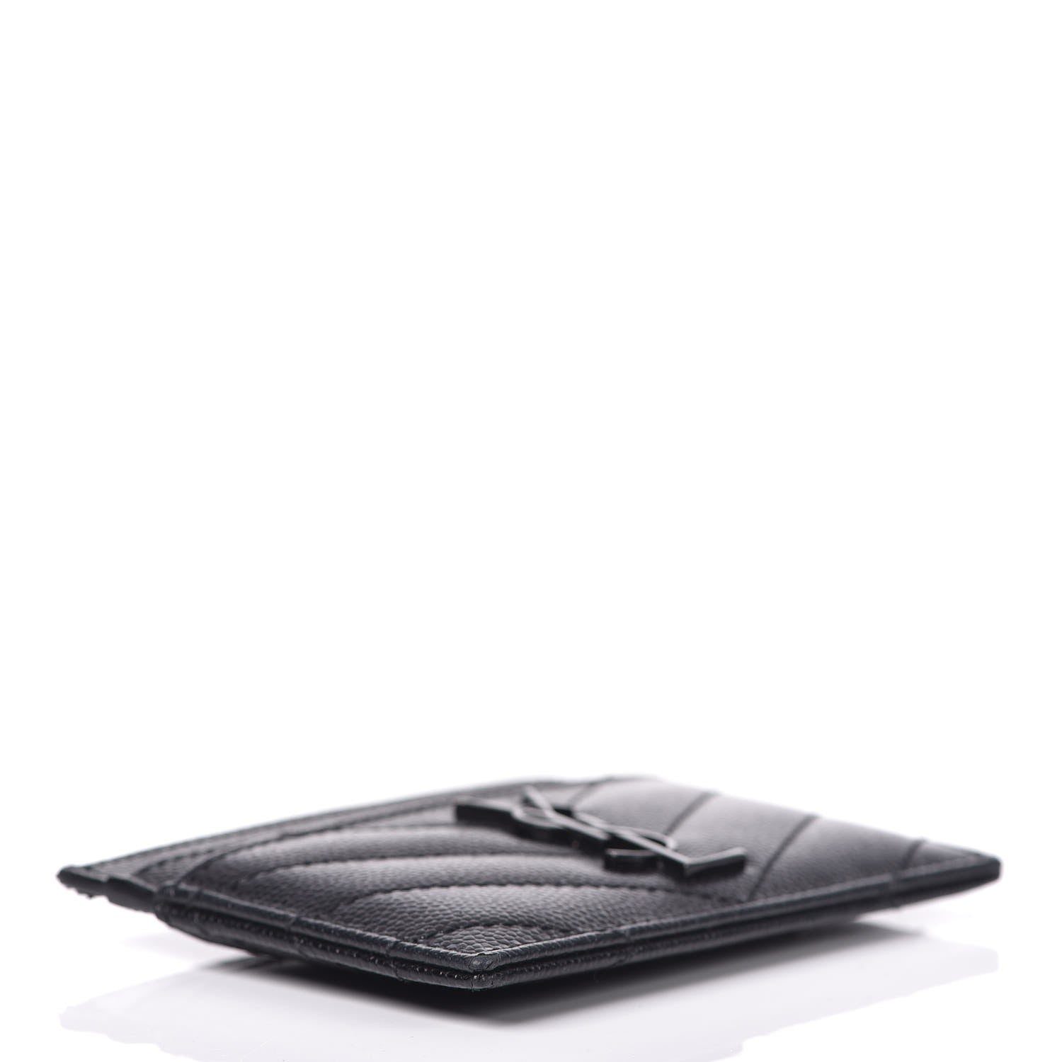 Saint Laurent Grain De Poudre Matelasse Chevron Monogram Credit Card Case Black 4 of 8