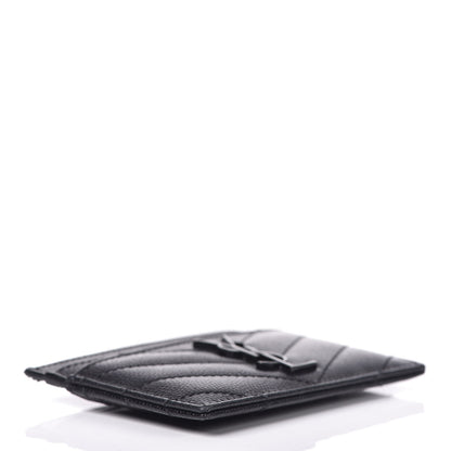 Saint Laurent Grain De Poudre Matelasse Chevron Monogram Credit Card Case Black 4 of 8