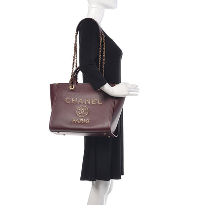 Chanel Caviar Small Studded Deauville Tote Burgundy 3 of 11