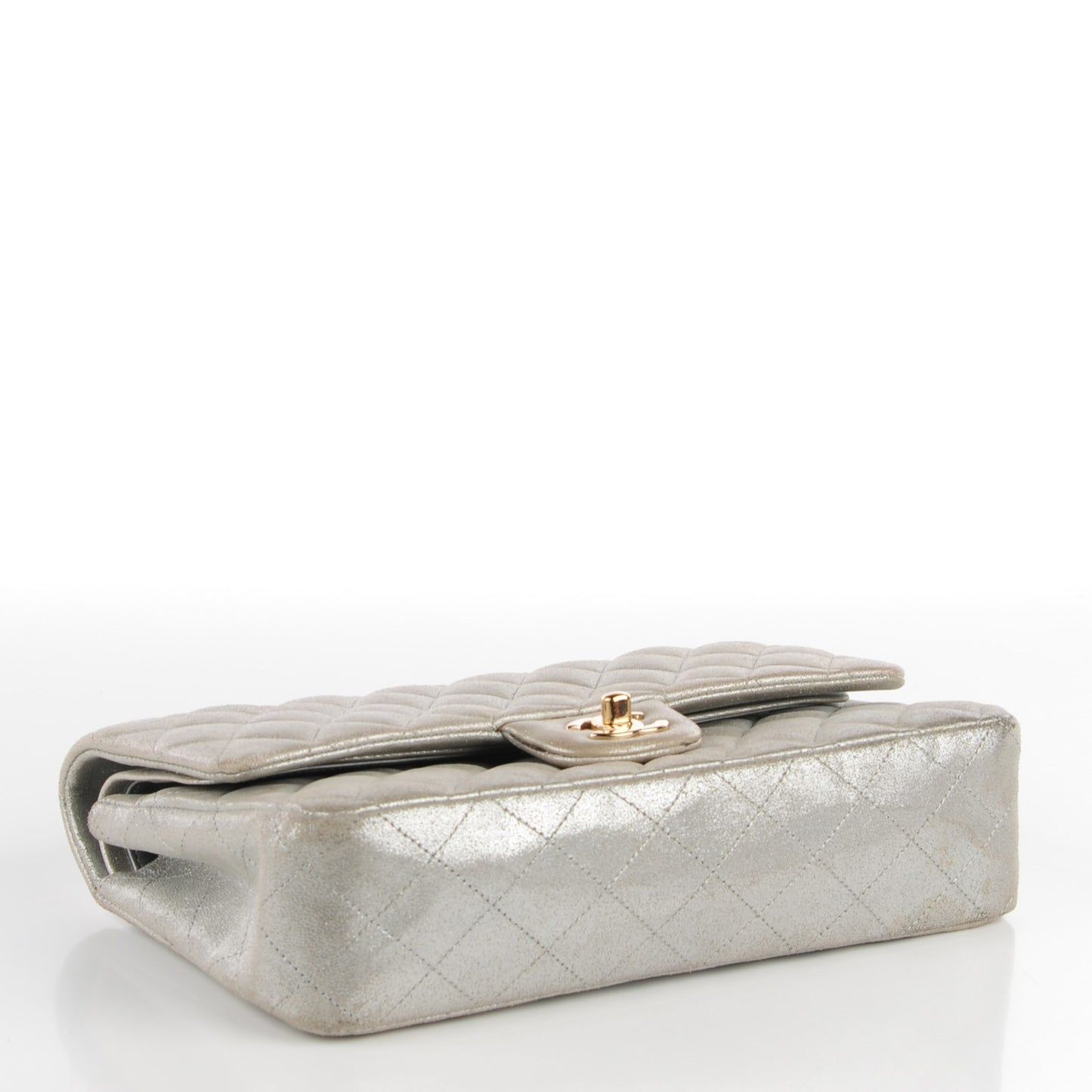 Iridescent Calfskin Medium Double Flap Light Gold
