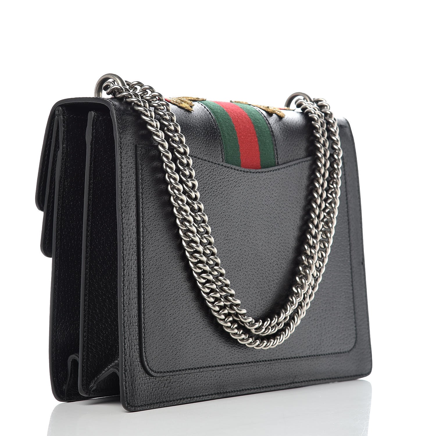 Gucci Calfskin Web Floral Embroidered Medium Dionysus Shoulder Bag Black 3 of 10