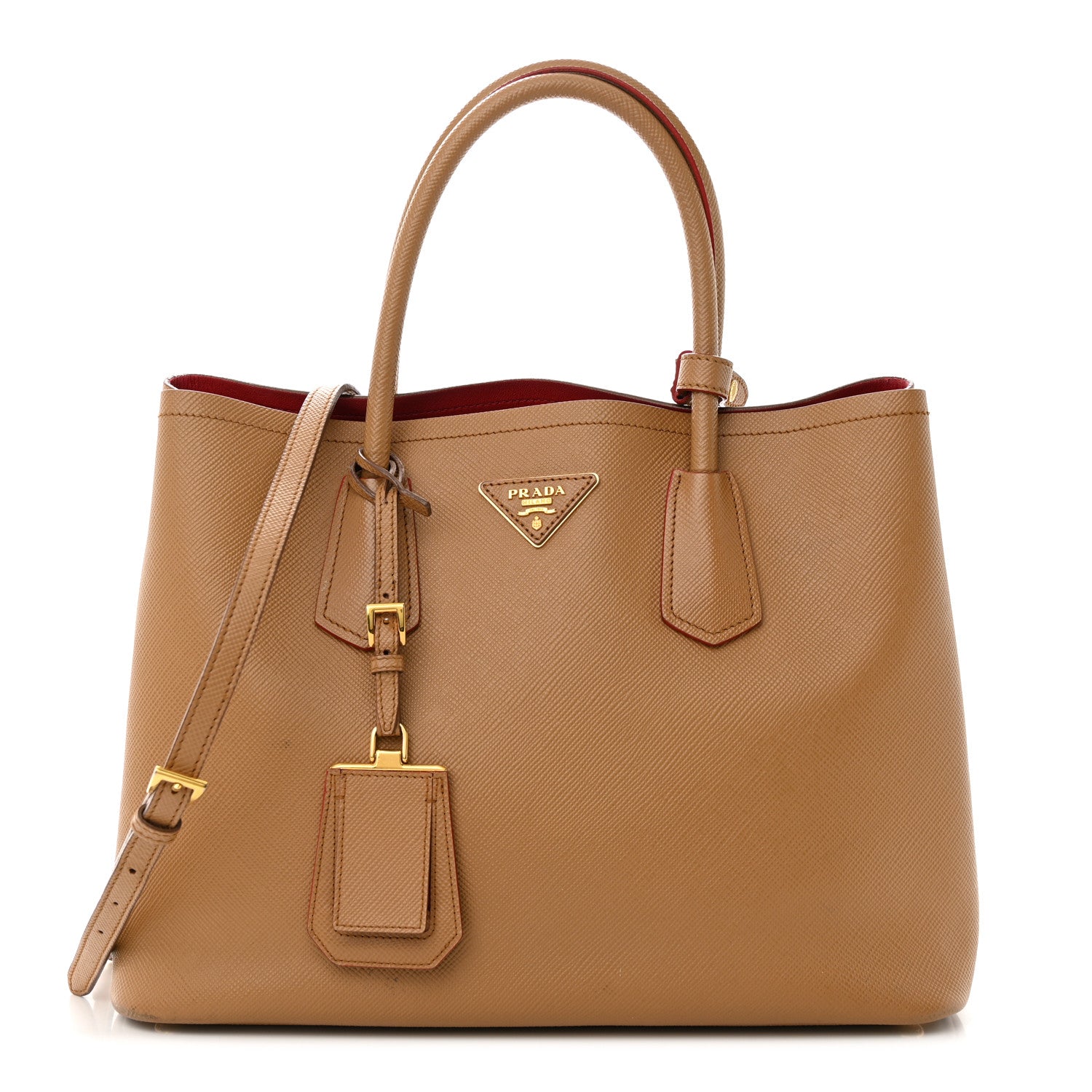 Prada Saffiano Cuir Small Double Bag Caramel Fuoco 1 of 17
