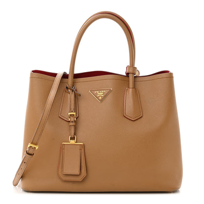 Prada Saffiano Cuir Small Double Bag Caramel Fuoco 1 of 17