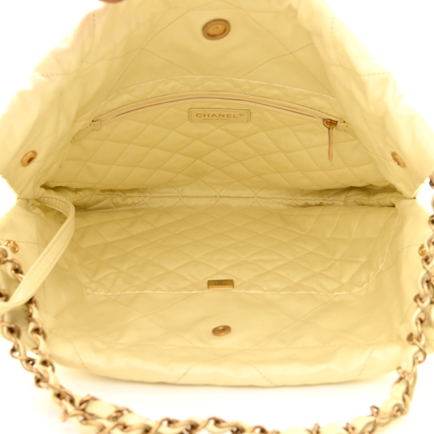 Shiny Calfskin Quilted Small Chanel 22 Light Yellow