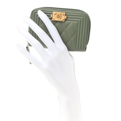 Chanel Lambskin Quilted Boy Zip Around Coin Purse Wallet Light Green 2 of 8