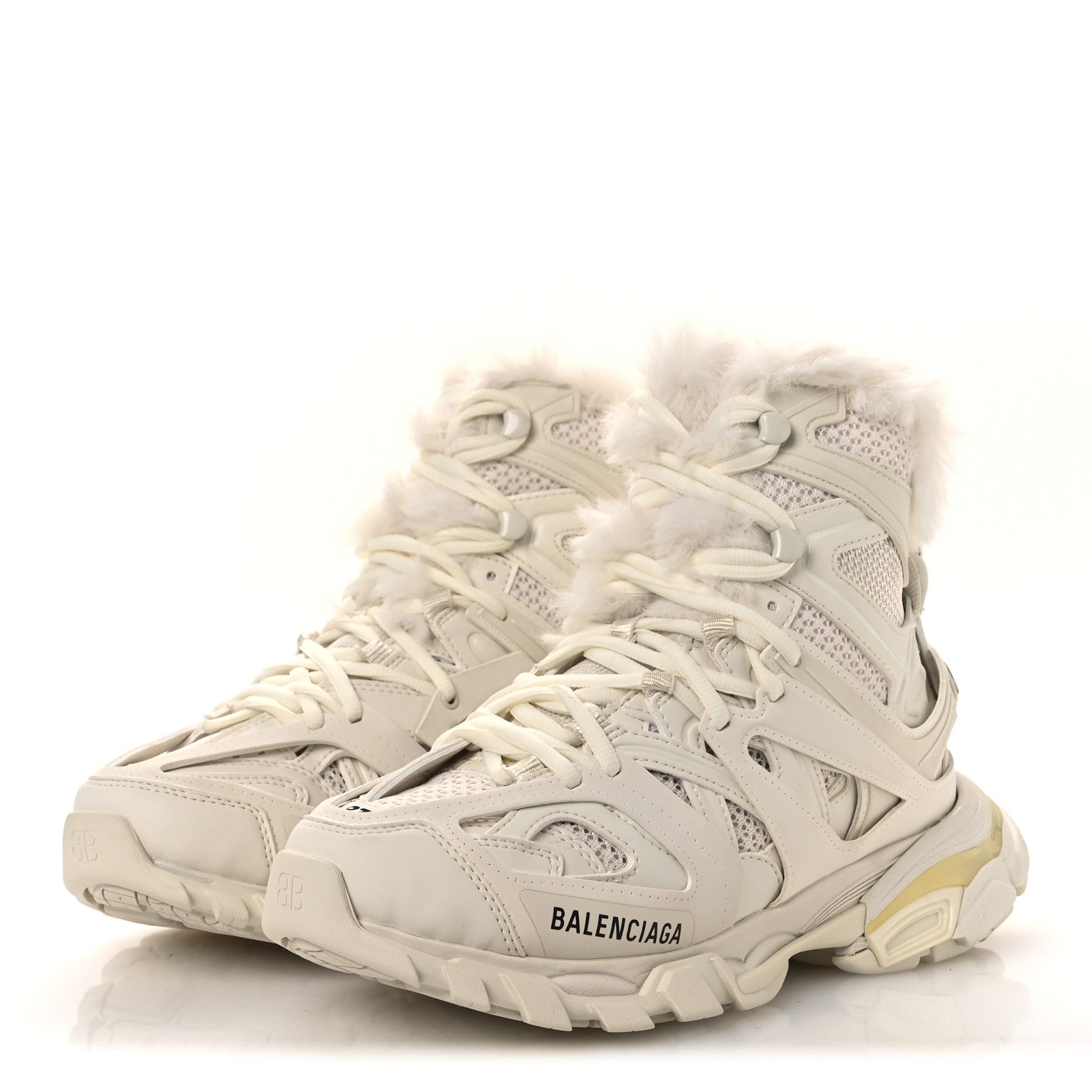 Balenciaga Mesh Nylon Faux Fur Womens Track Hike Sneakers 37 White 4 of 9