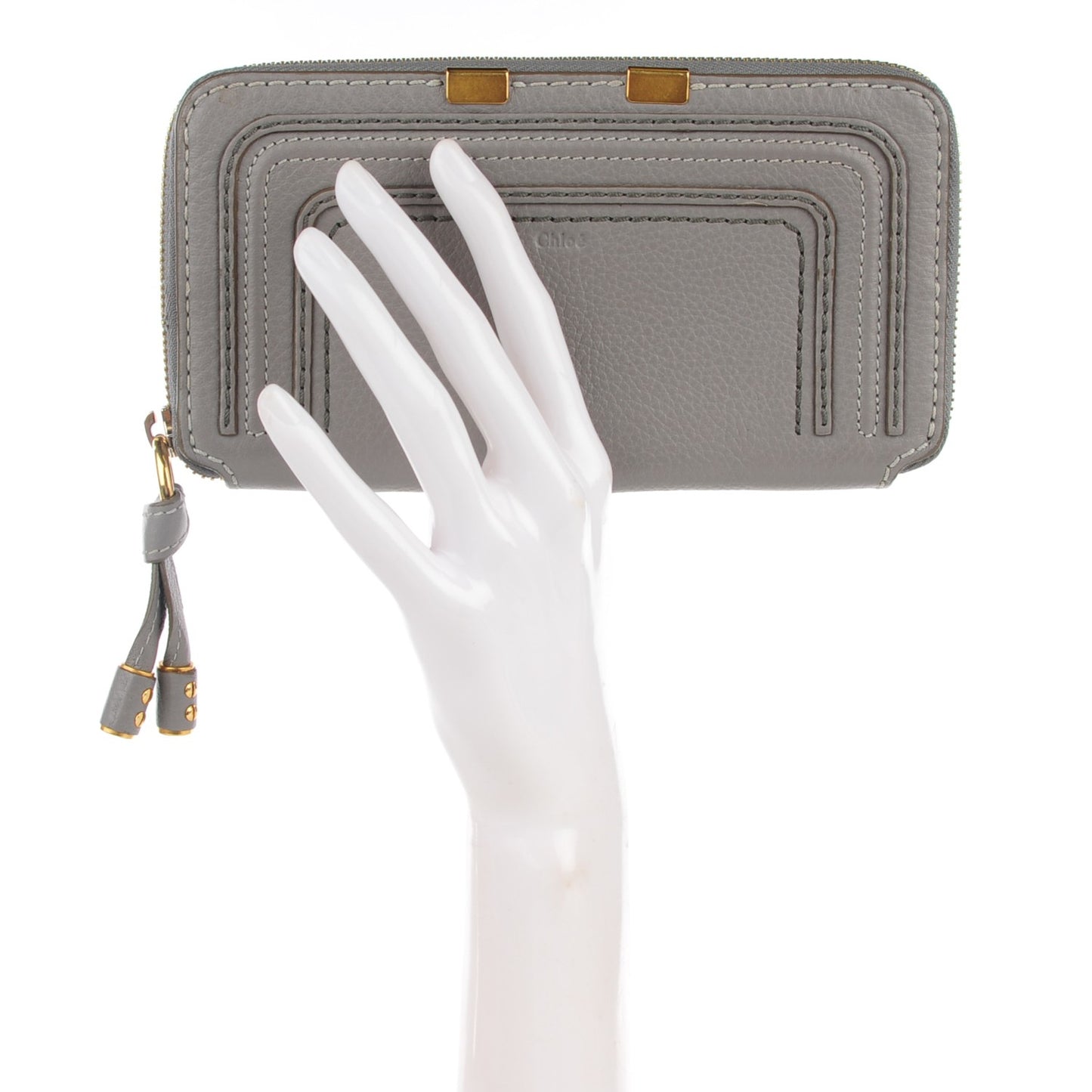 Calfskin Marcie Long Zip Around Wallet Cashmere Grey